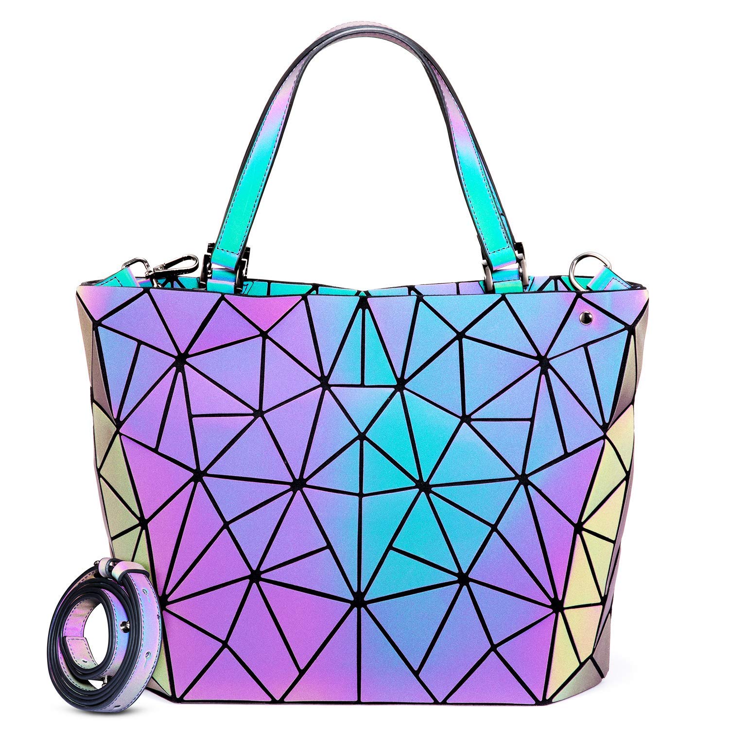 Ulalaza Geometric Luminous Tote Bag Holographich Purses and Handbags Flash Reflactive Crossbody Bag for Women