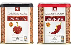 Gourmanity Spanish Sweet & Hot Smoked Paprika Powder Tin, Premium Oak Wood Smoked Paprika Seasoning for Adding Depth, Flavor and Color to Your Dishes, Kosher, Gluten Free, Pimenton Dulce Ahumado, 2.5 oz Twin Pack (Pack of 2)