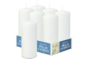 HYOOLA White Pillar Candles 3x7 Inch - Unscented Pillar Candles - 6-Pack - European Made
