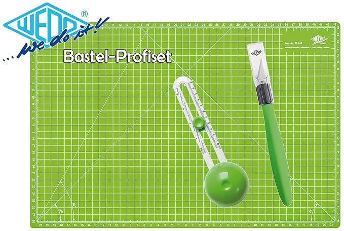 Wedo Comfortline Profi Kit | Schneidematte 45 x 30 x 0.3 cm + Cutter/Skalpell + Kreisschneider in Apfelgrün