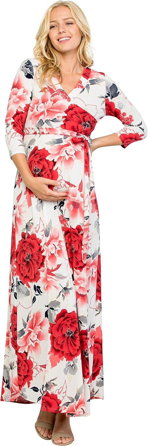 My Bump Maternity Maxi Wrap Dress(Made in USA) at  Women’s Clothing store