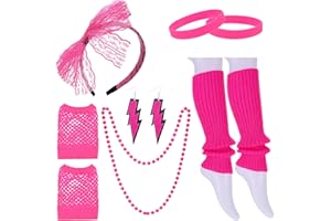 10pcs 80s Costume Accessories Set for Women 1980s Fancy Style Dresses Party Set with Leg Warmers for Girls 80s Party
