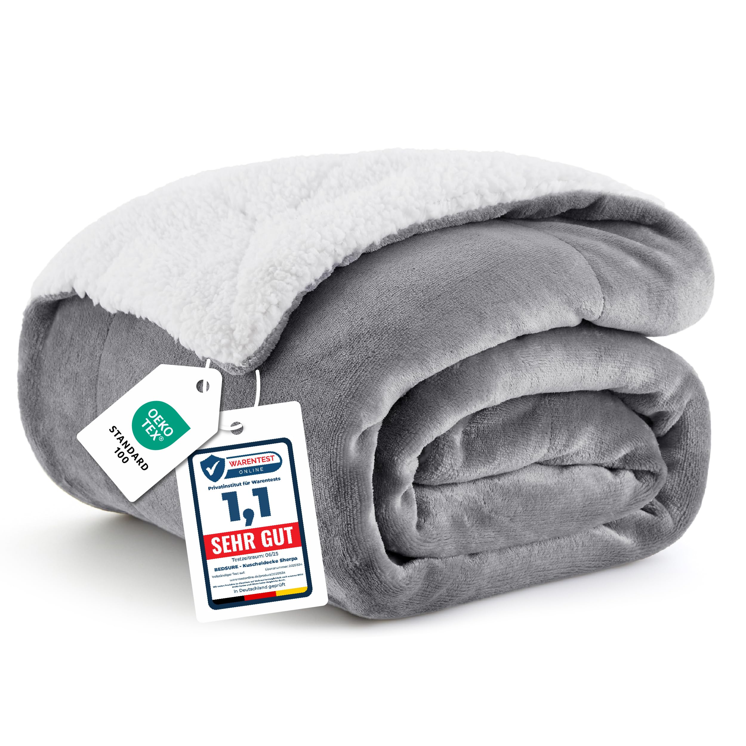 BEDSURE Kuscheldecke Warm Sherpa Wolldecke - Sofadecke, Flauschig Sofaüberwurf Decke, Dicke Couchdecke, Geschenke für Frauen, Flauschige Wohndecke, Grau, 150x200 cm, XL