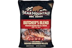 BEAR MOUNTAIN PREMIUM BBQ WOODS Bear Mountain BBQ Premium Wood Butcher's Blend Smoker Pellets, All Natural Hardwood Pellet Blend for Outdoor Grilling, 20 Pound Bag