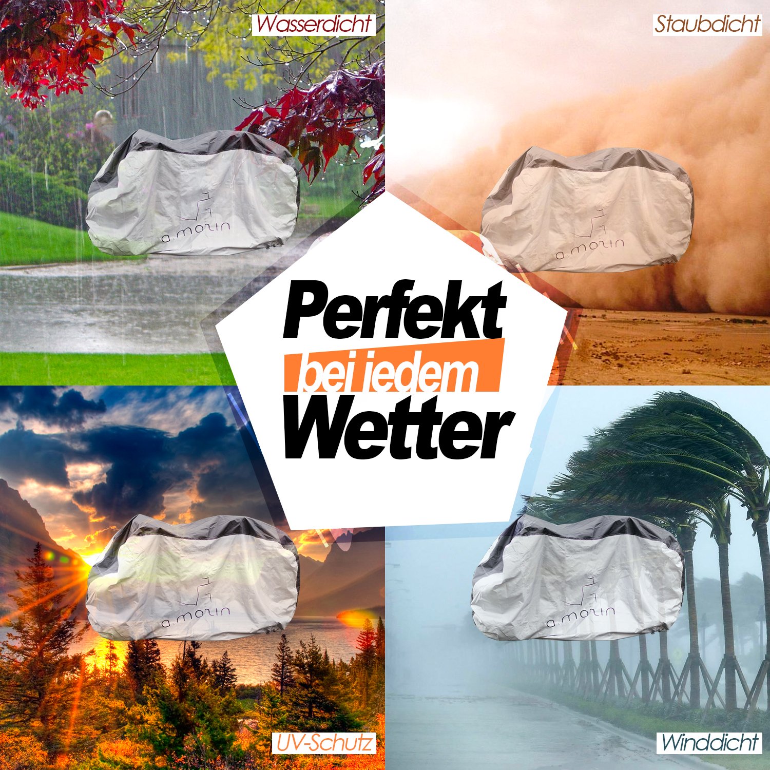 Fahrradabdeckung: Wasserdicht, 300D Oxford, Nylon, Für Zwei Fahrräder mit Befestigungsschnalle und eine Aussparung für das Fahrradschloss, inklusive Eines Aufbewahrungsbeutels