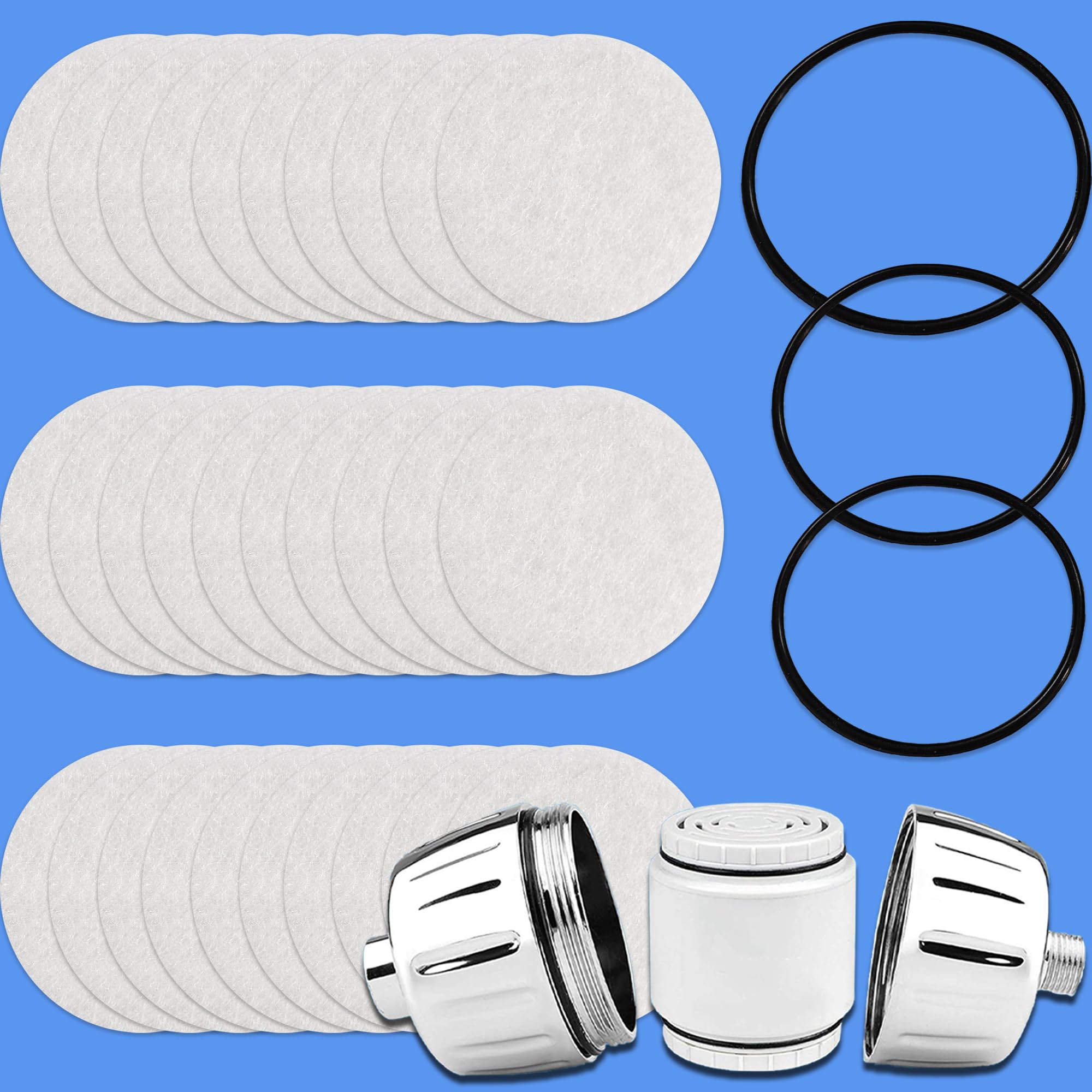 Photo 1 of LeoTube 30-Pack Sediment Pads & 3-Pack O-rings for AquaBliss Shower Filter Replacement Cartridge SFC400 & SFC500, Compatible with AquaBliss SF400 and SF500 HD Showerhead Filter