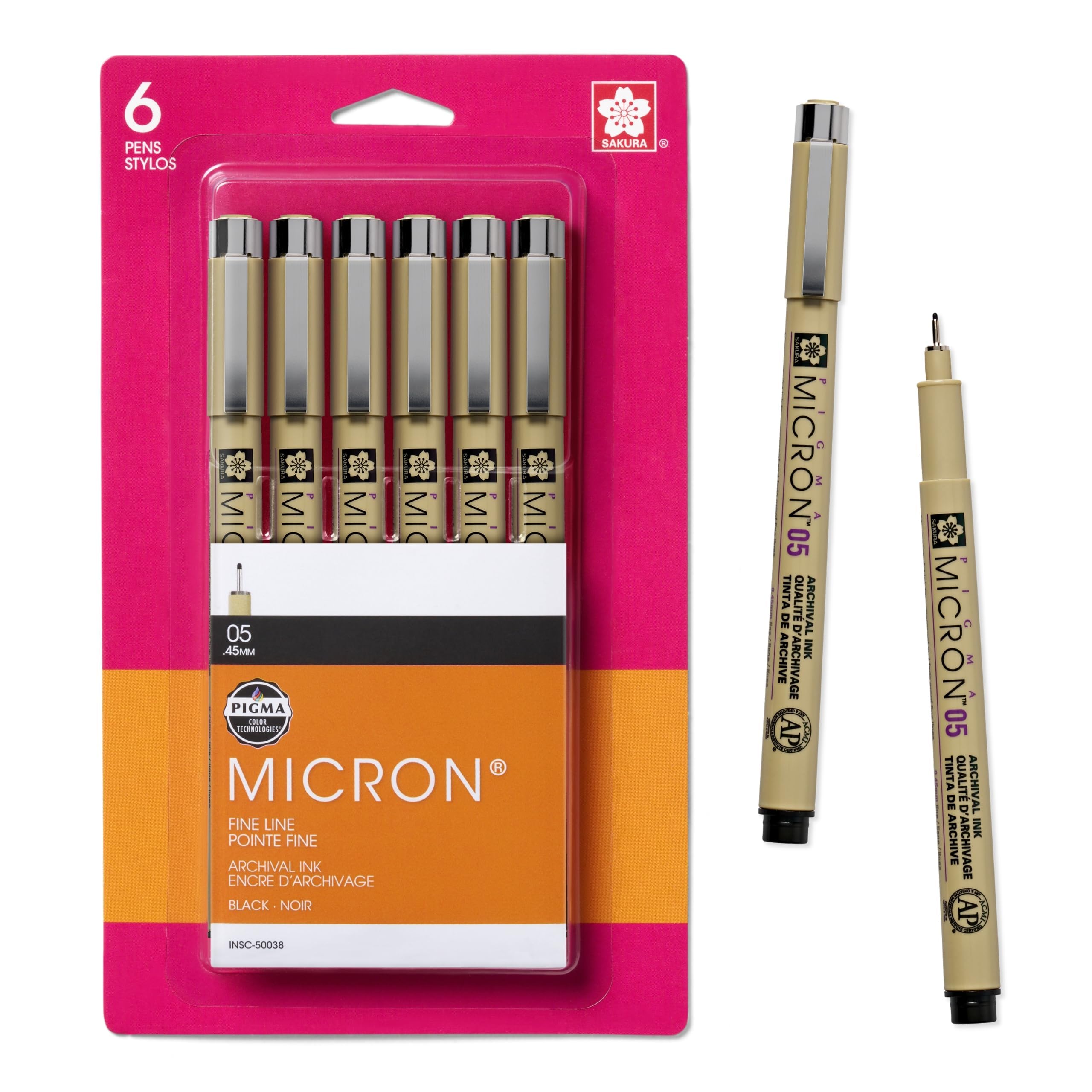 SAKURA Pigma Micron Fineliner Pens - Archival Black Ink Pens - Pens for Writing, Drawing, or Journaling - Black Ink - 05 Point Size - 6 Pack