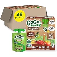 GoGo squeeZ Fruit on the Go Organic, Apple Cinnamon, 3.2 oz (Pack of 48), Unsweetened Organic Fruit Snacks for Kids, Gluten F