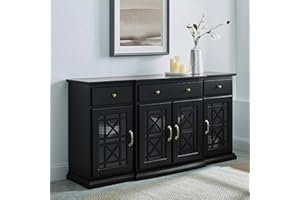Walker Edison Modern Wood Glass-Buffet-Sideboard Living Entryway Serving Storage Cabinet Doors-Dining Room Console, 60 Inch, Black (AZU60LANFWBL)