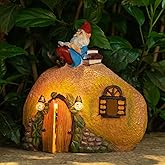 mopha Garden House Statues, Funny Gnome Fairy Garden Lights Figurine,Resin Solar Powered Outdoor Decor Patio Yard Lawn Ornament Decoration