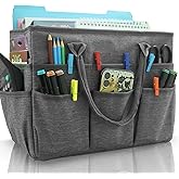 Cupohus Art Organizer Craft Storage Tote Bag with Pockets and Handles, Oxford Fabric Carrying Caddy for Teacher, Officer, Artist, Students, Traveler, and more –Grey