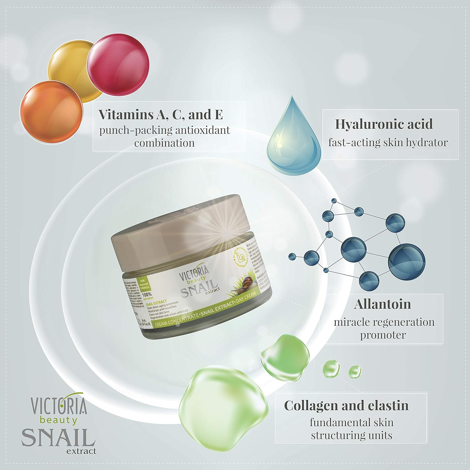 Victoria Beauty Snail Face Cream with Vitamin C and E, Retinol, Hyaluronic Acid and Collagen - Image 3
