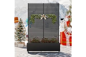 Casaphoria Metal Raised Garden Bed with Trellis and Wheels, 72"x47"x16" Planter Box for Climbing Plants, Vegetables & Vines, Features Drainage Holes and Privacy Screen (Black-Louvered)