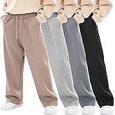 LessonZoo 4 Pack Boys Baggy Sweatpants Straight Leg Open Bottom Casual Pants Basic Elastic Waist Athletic Kids Joggers