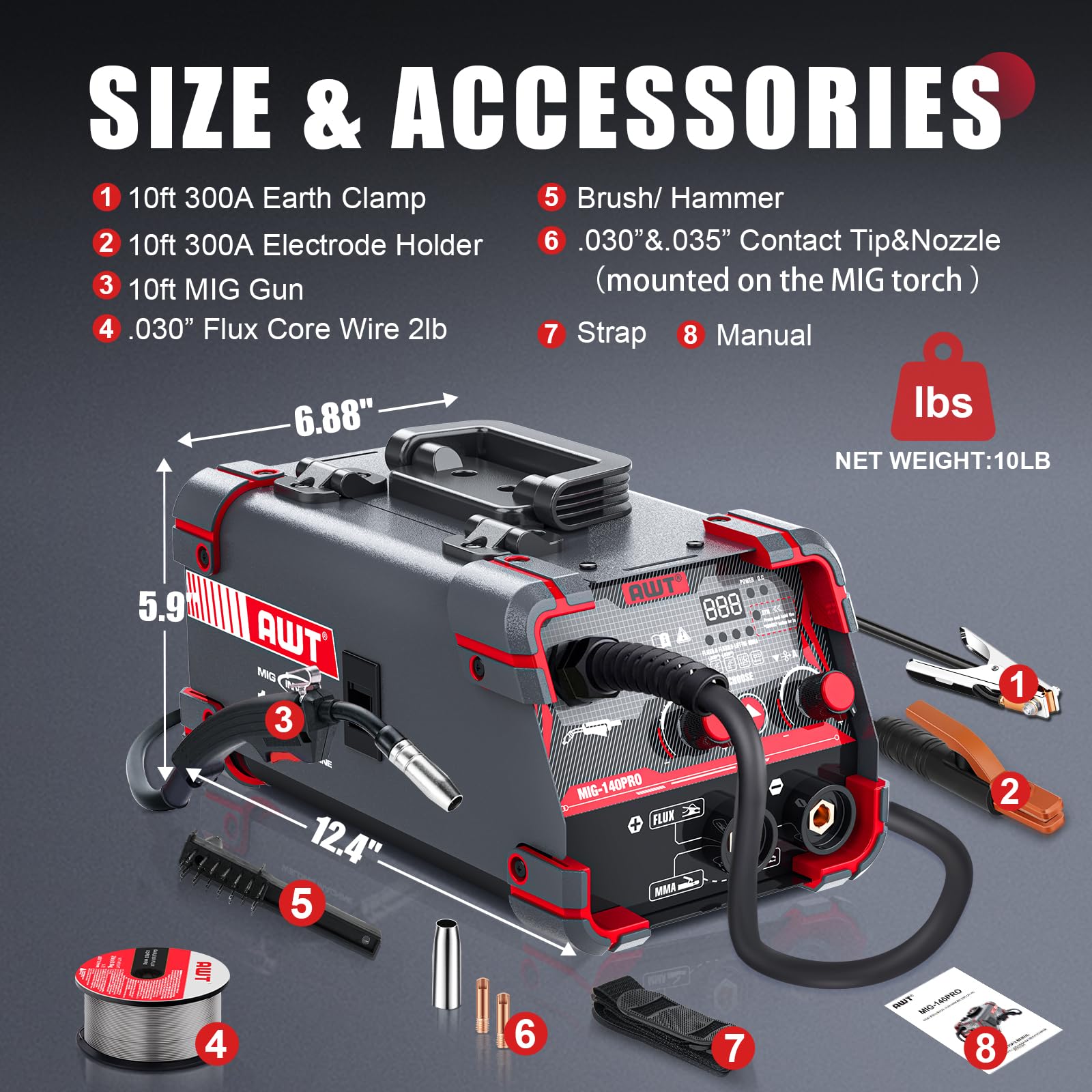 GEARZAAR 140Amp 3-in-1 MIG Welder Inverter – 110V, Gasless, TIG/ARC/ MIG, 5-Year Warranty