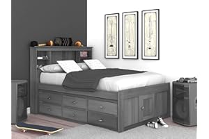 Discovery World Furniture Charcoal Full Bookcase Bed with 6 Drawers