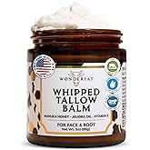 Wonderfat Grass-Fed Whipped Tallow Balm, Face and Body Moisturizer with Manuka Honey, Fragrance Free Tallow Moisturizer for Sensitive Skin, Lightweight Tallow Cream, 3 oz