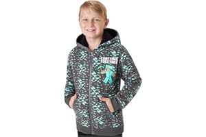 Minecraft Fleece Hoodie for Boys, Teens, 7-14 Yrs, Zip Up Hooded Sweatshirt with Pockets, Creeper Loungewear, Gifts for Boys