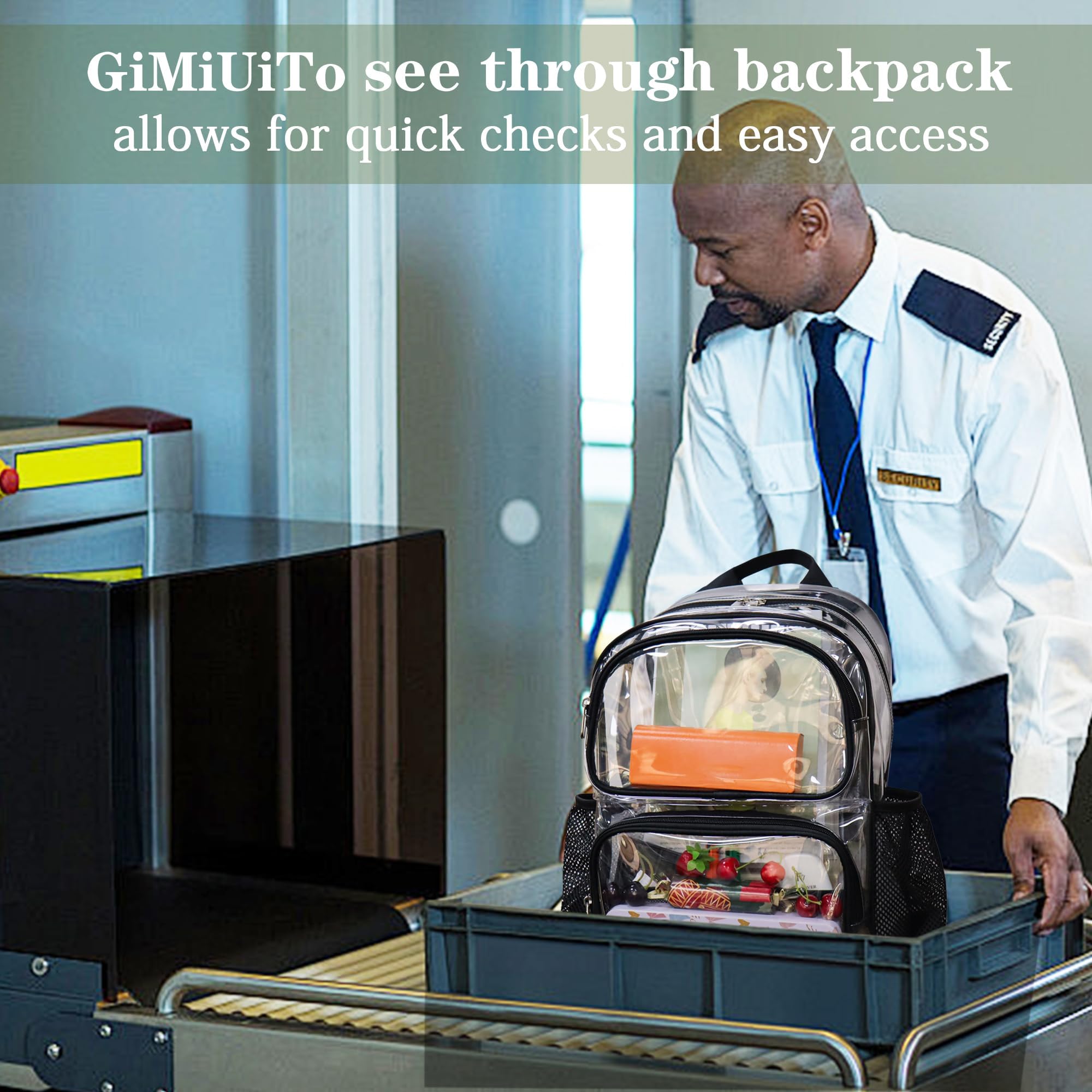 GiMiUiTo Clear Backpack Heavy Duty,17'' Transparent Bag See Through Backpack for College Work Travel Security,Black