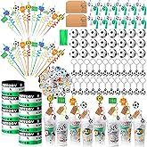Weysat 268 Pcs Soccer Party Favors Sets for 24 People Birthday Gifts Goody Cups with Straws Key Chains Whistles Silicone Wristbands Stickers Thank You Tags for Party Supplies ( Soccer)