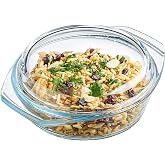 Simax Casserole Dish With Lid, 24 Ounce Round Glass Cookware, Oven and Microwave Safe Borosilicate Glass, Made In Europe 0.75 Qt