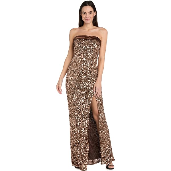 Amazon.com: MORGAN AND CO. Women's Strapless Shimmering Lace-Up Back Maxi  Dress