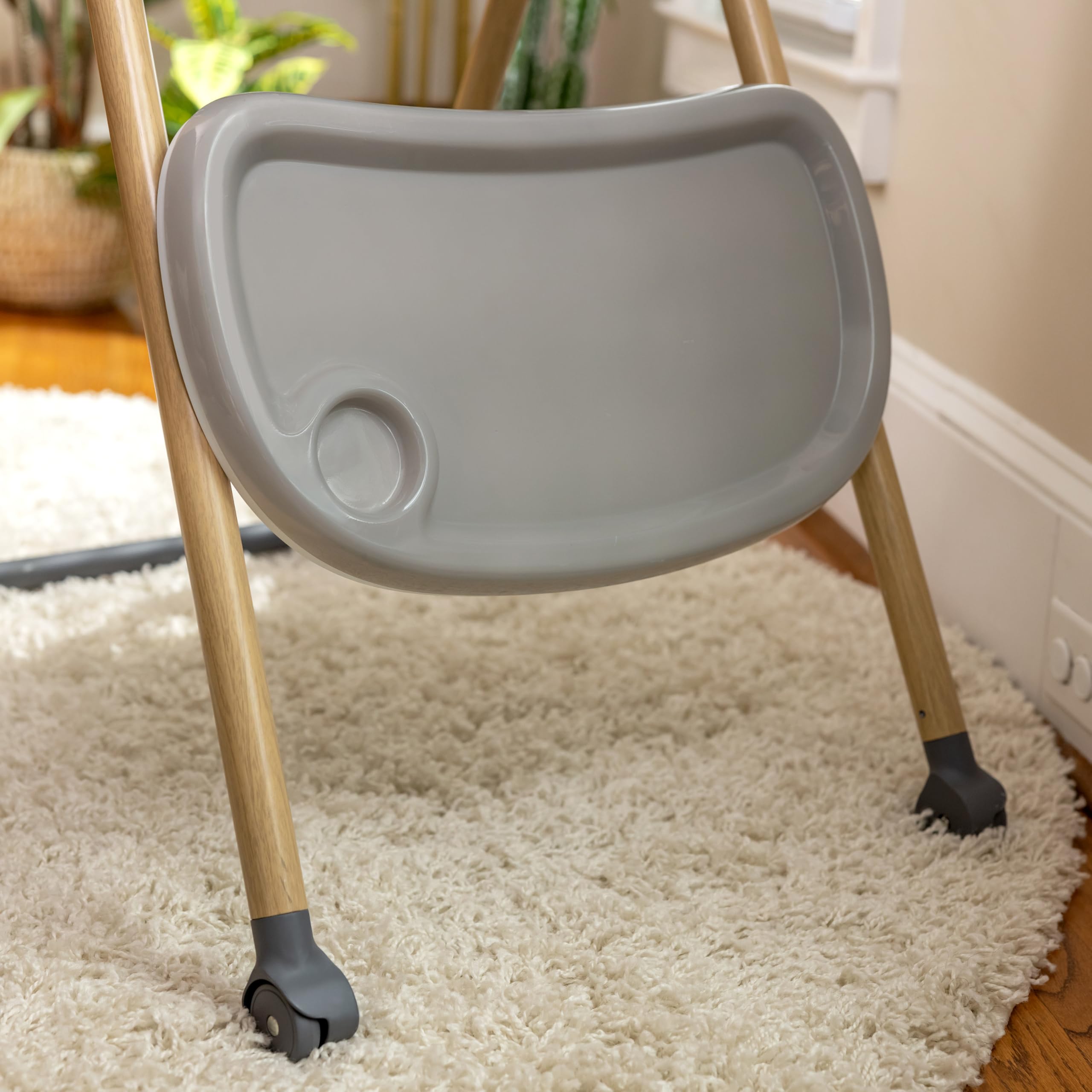 Ingenuity Proper Positioner Deluxe High Chair - 7-in-1 Convertible Baby Seat, Faux Wood Print Legs, Unisex, for Ages 0-36 Months