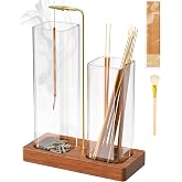 2 in 1 Incense Holder with Glass Jars, Large Incense Holder for Sticks, Upside Down Incense Burner with Ash Catcher & Storage for Meditation Yoga Spa Home Decor - 20 Incense Sticks & Brush