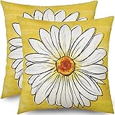 Robvobe Spring Daisy Pillow Covers 18x18 Set of 2 Cute Floral Yellow Summer Outdoor Decorative Throw Pillows Farmhouse Flower Pillowcases Linen Cushion Case Decor for Home Sofa Couch Bed