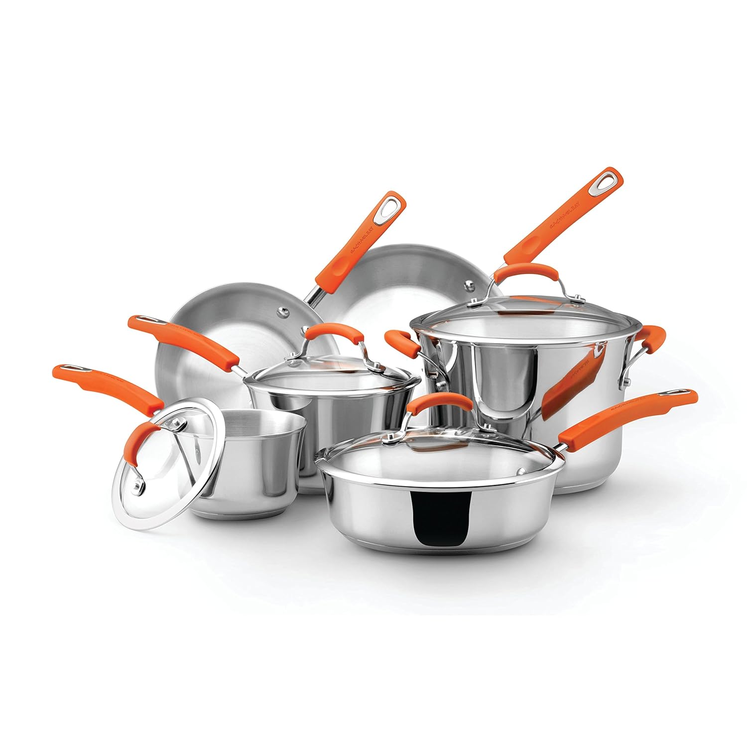 Rachael Ray Stainless Steel II 10-Piece Cookware Set, Orange: Amazon.es: Hogar