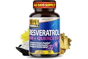 VEGATOT 10 in 1 High Strength Resveratrol with Quercetin Healthy Aging Immune Brain Boost Joint Support (90 Count (Pack of 1))