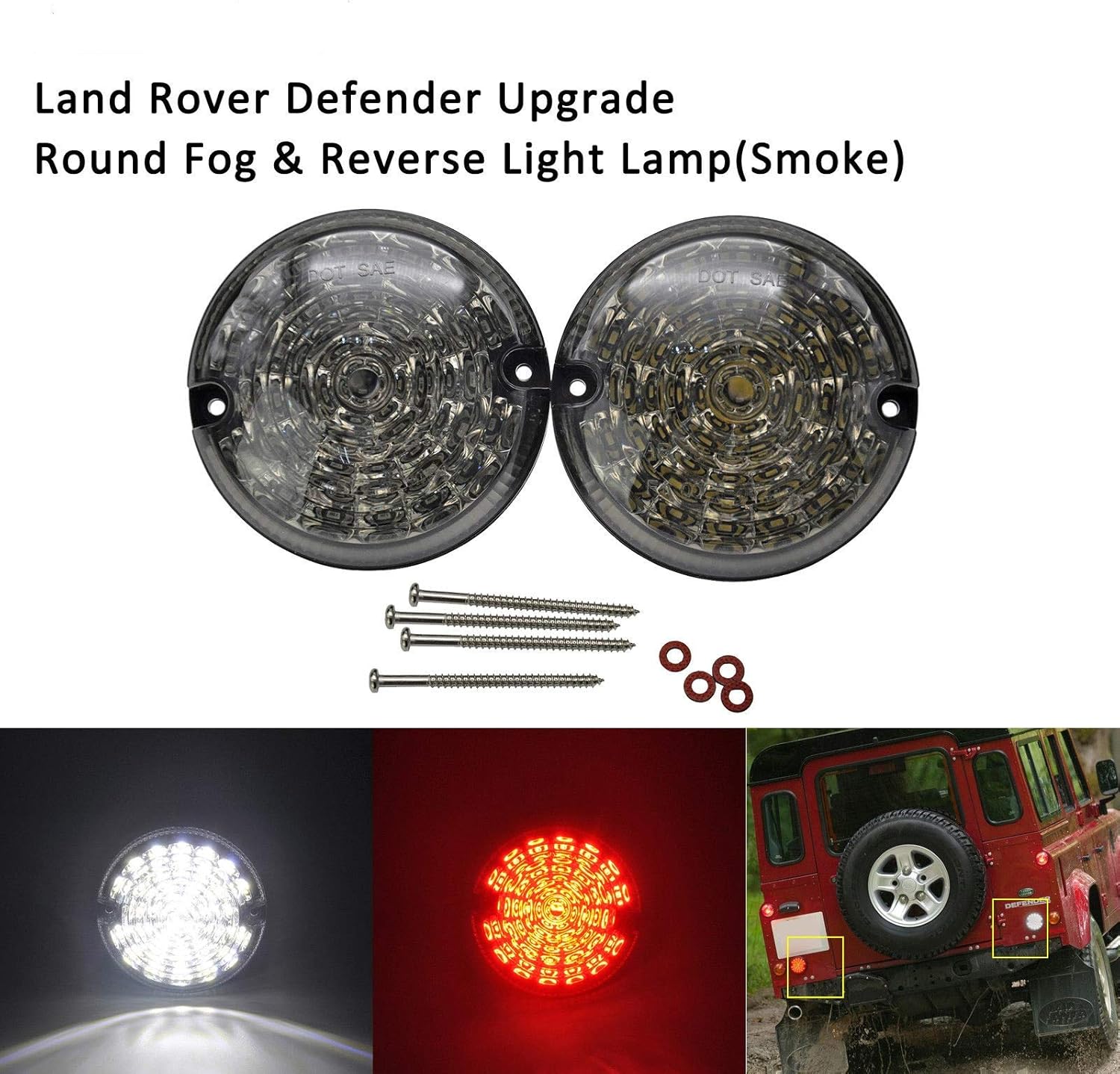 NSLUMO 2pcs Defender Upgrade Round Led Fog & Reverse Light For Defender