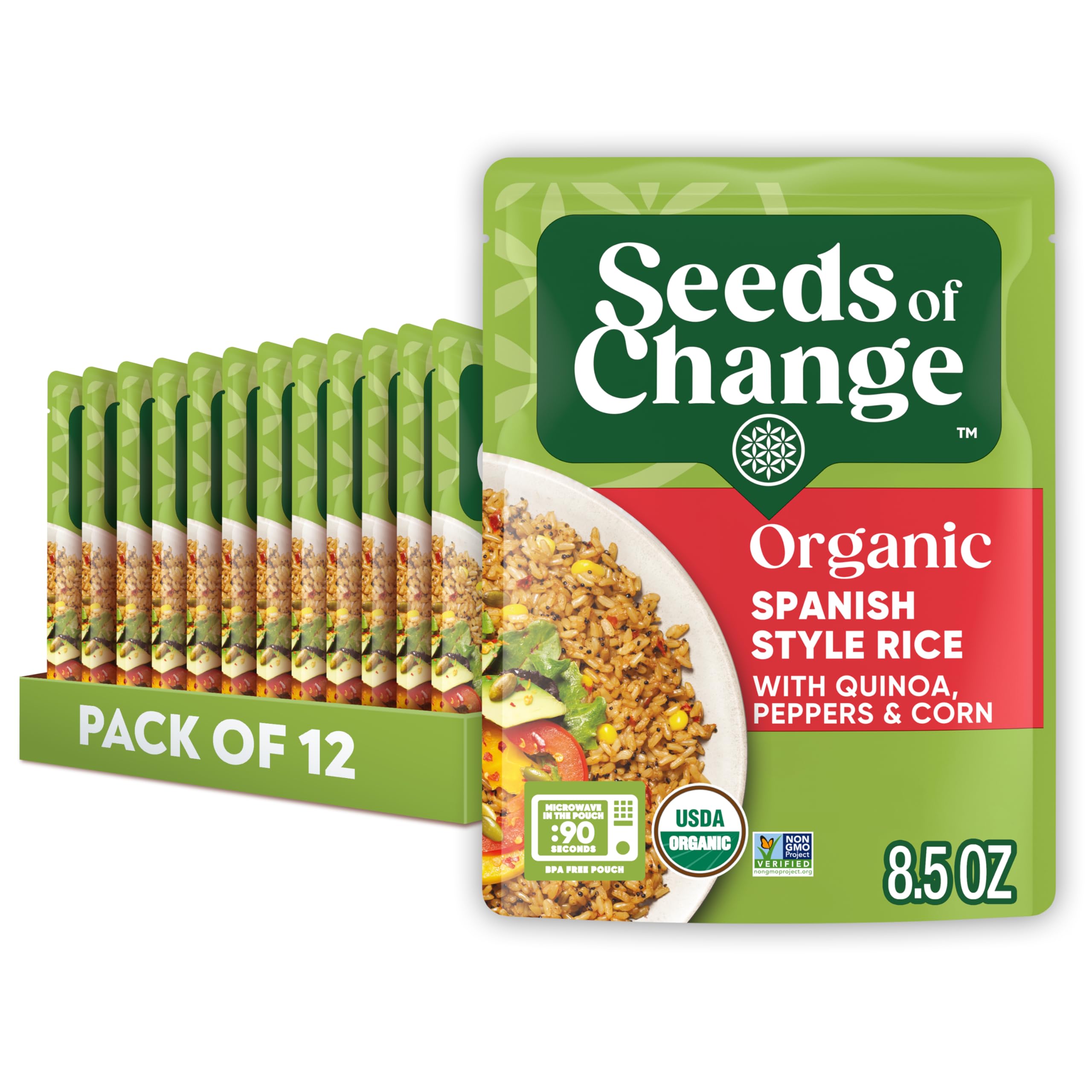 Photo 1 of **BB 1/2026**SEEDS OF CHANGE Certified Organic Spanish Style Rice With Quinoa, Peppers & Corn, Organic Food (Pack of 12)