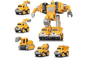KESIYI Toys for 3 4 5 6 Year Old Boys– 5-in-1 Detachable Construction Vehicles Set–Transform Robot Kids Toys Cars– Easy DIY Toys for Ages 5+ – Gifts for Boys Girls Birthday Christmas Easter