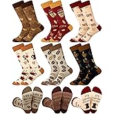 Halfchet 6 Pairs Drink & Alcohol Theme Crew Socks for Women Funny Coffee Cocktail Martini Wine Socks Birthday Holiday Gifts
