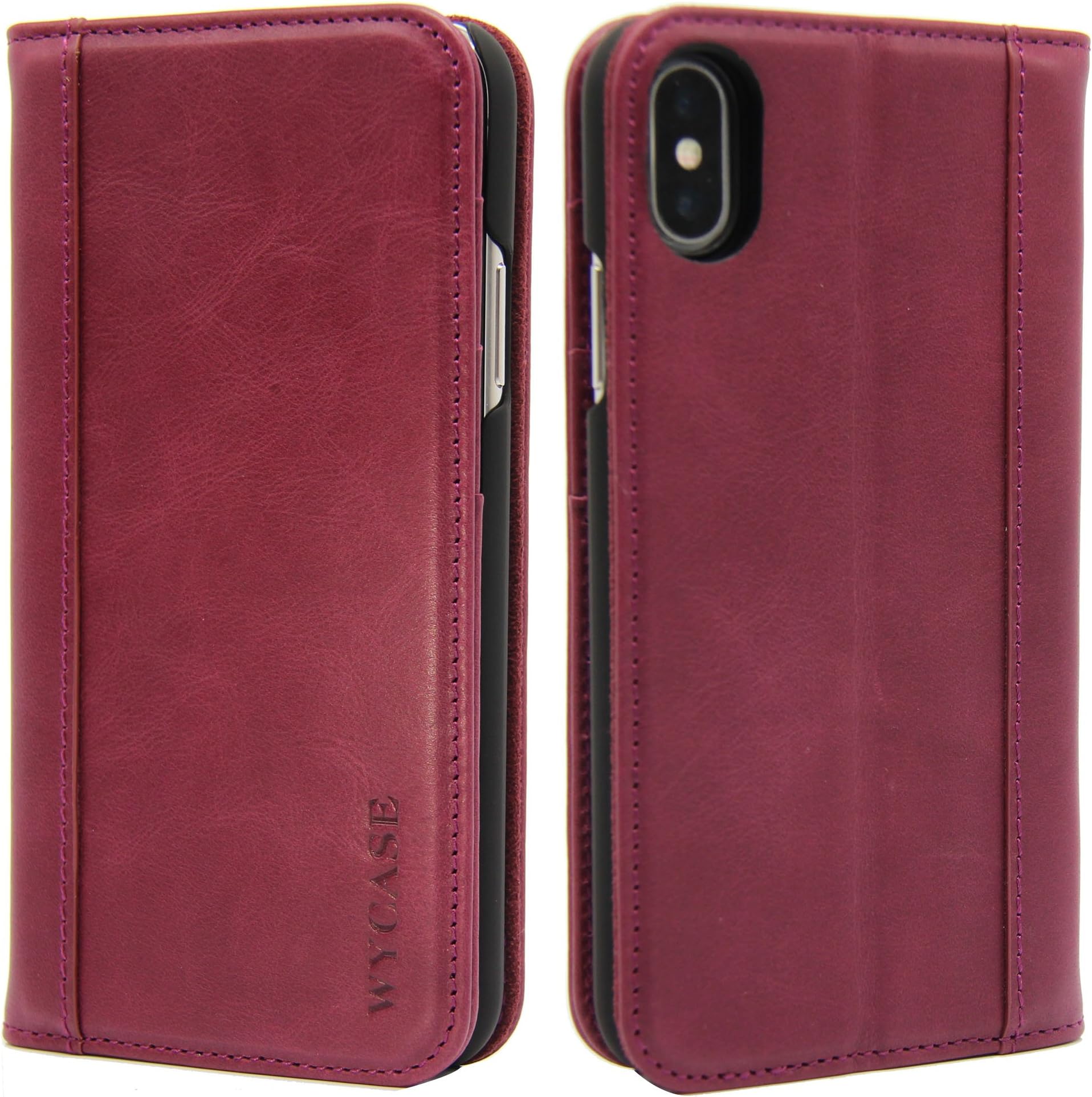 WYCASE® iPhone X Case,iPhone 10 Case Notebook Folio Genuine Leather Cover Case With Stand Function for iPhone X/10 Case Magnet Type Purple