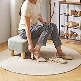 YMYNY Footstool Rectangle Pouf Ottoman with Wooden Legs 40x29x25CM Green view 8