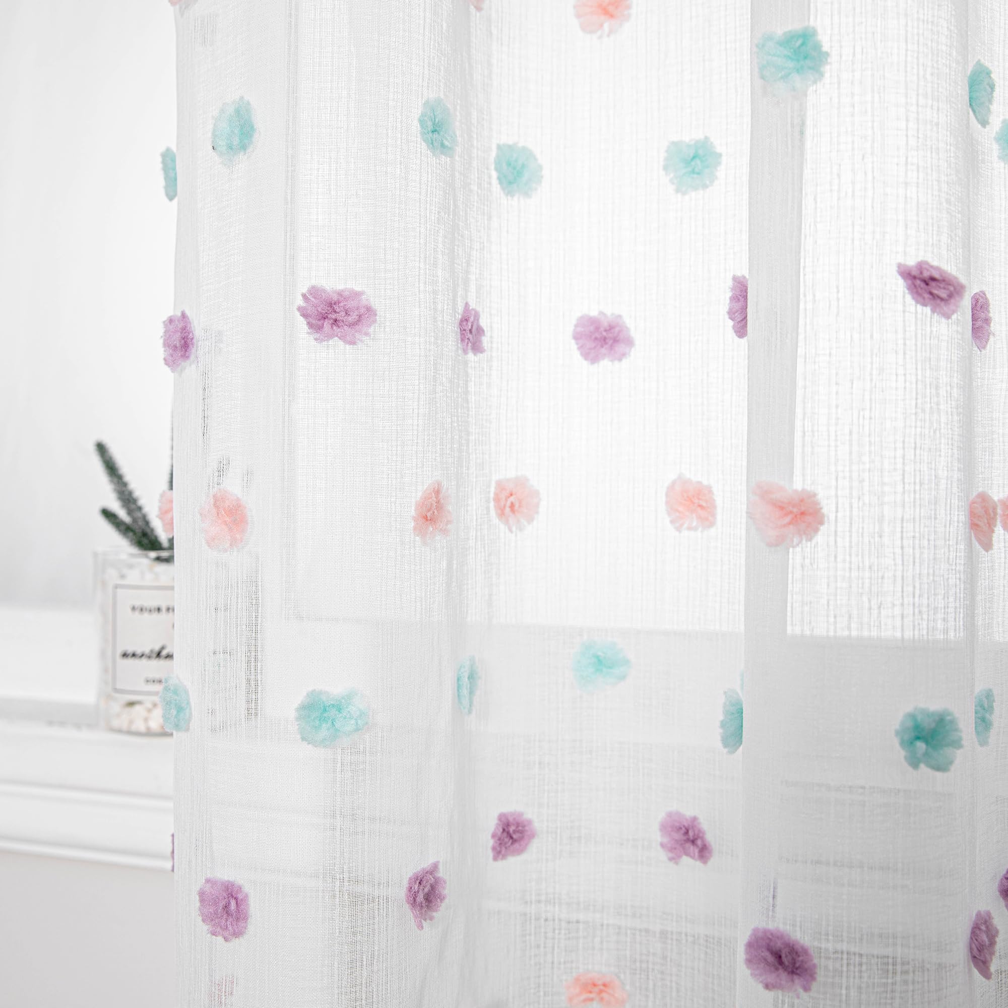 MYSKY HOME Curtains with Eyelets Curtain Children's Room Voile Curtains Modern for Children's Room Rainbow Curtain Embroidery Semi-Transparent Room Divider Sliding Curtain Living Room Set of 2