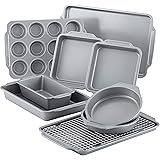 Farberware Nonstick Steel Bakeware Set with Cooling Rack, Baking Pan and Cookie Sheet Set with Nonstick Bread Pan and Cooling