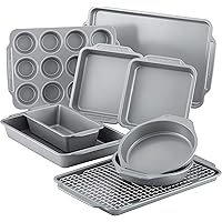Farberware Nonstick Steel Bakeware Set with Cooling Rack, Baking Pan and Cookie Sheet Set with Nonstick Bread Pan and…