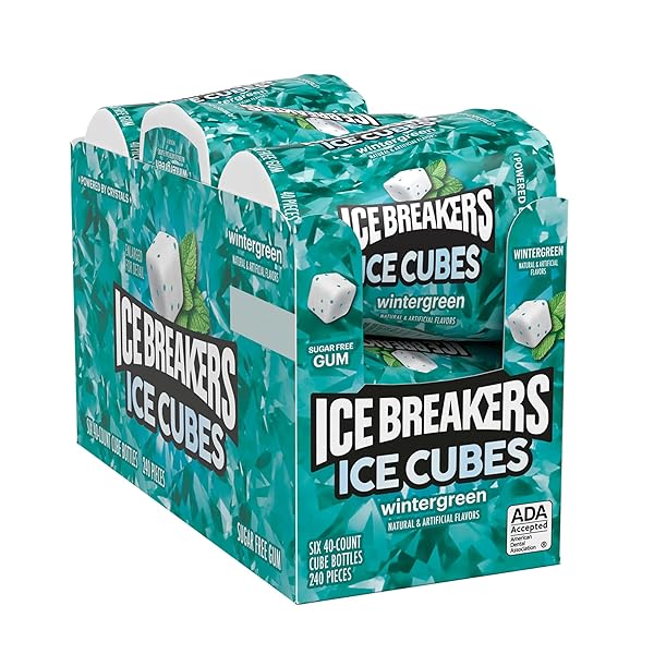 ICE BREAKERS ICE CUBES WINTERGREEN FLAVORED SUGAR FREE CHEWING GUM BOTTLES, 3.24 OZ (6 COUNT, 40 PIECES)