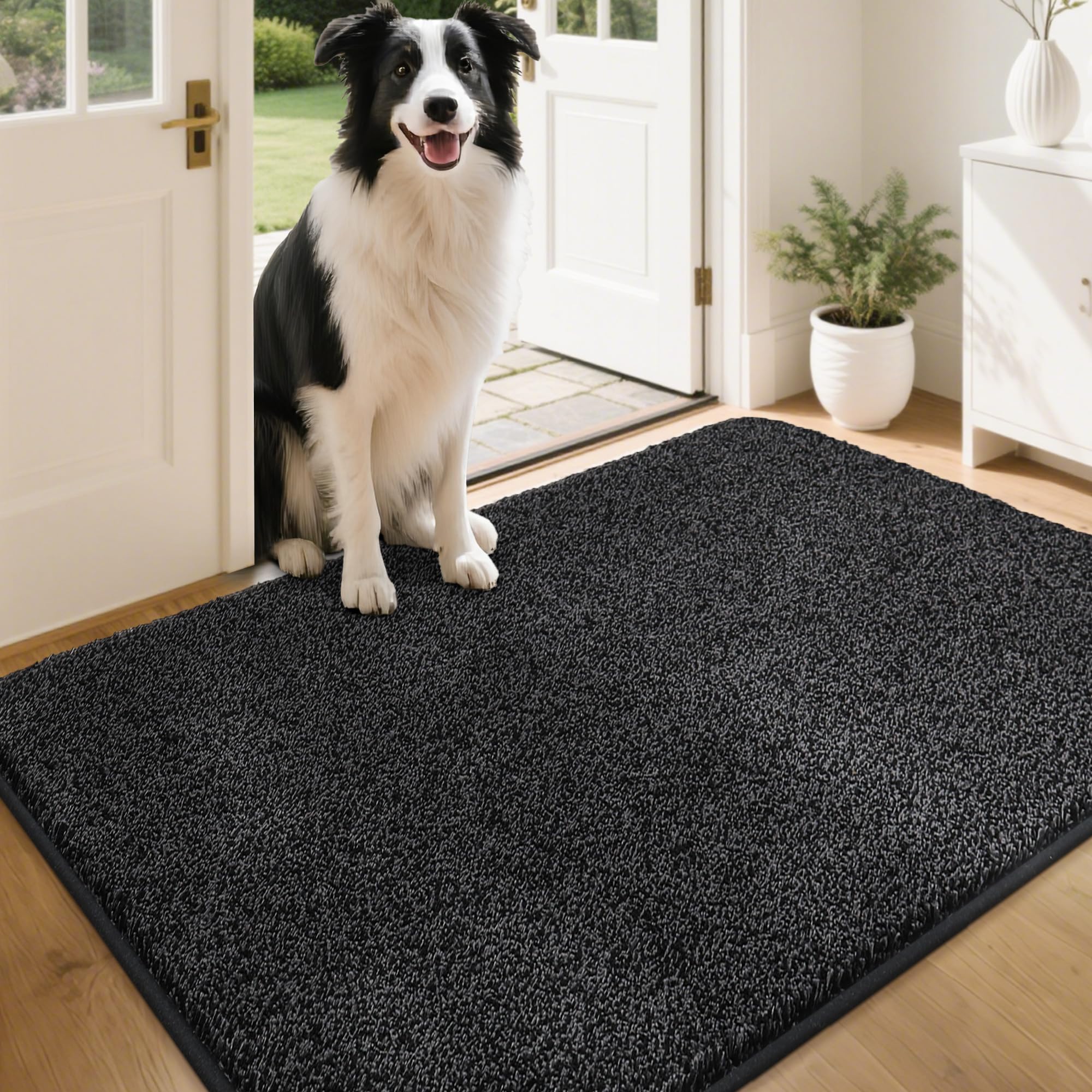 COSY HOMEER Nonslip Door Mats Indoor, 80 x 120cm Washable Dirt Trapper Welcome Front Doormat for Entryway Room Hallway, Absorbent Indoor Floor Mat for Muddy Shoes & Pets and Dogs, Black