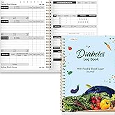 Diabetes Log Book, 80 Sheets Food & Blood Sugar Track Journal Spiral Bound Notebook for Types 1 & 2 Diabetics, Attached Diabetes Food List for Meal Plan & BG Control