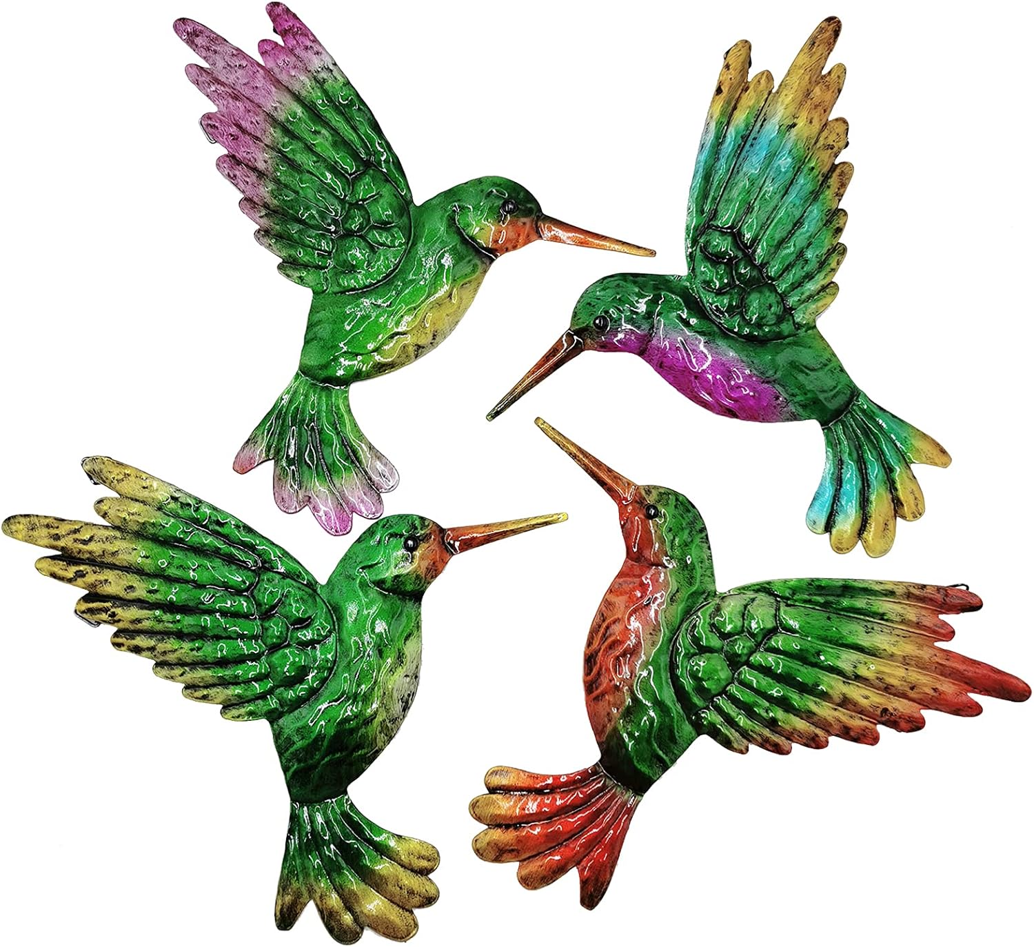 Plaques & Wall Art - XIUDEEN Metal Hummingbird Wall Art Decor, Metal Birds Outdoor Wall Sculpture Decoration Hanging for Deck, Garden Fence, Backyard, Patio, Bedroom, Living Room.4PCS Outdoor Hanging Decoration
