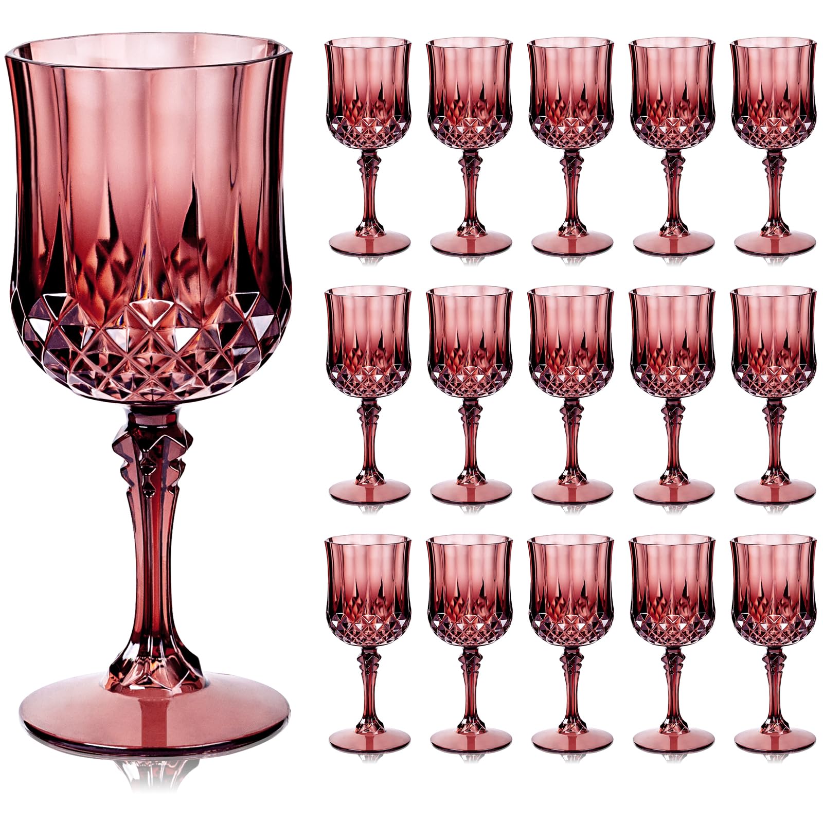 Photo 1 of Ciaell 24PCS Burgundy Plastic Wine Glasses - 7 Oz Plastic Goblets for Party - Burgundy Vintage Drinking Glasses - Disposable Water Goblets Set for Wedding, Bar, Wine, Beer, Juice & Christmas