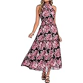 Simplee Womens Summer Halter Wedding Guest Dress Maxi Floral Vacation Boho Sundresses Flowy Formal Long Travel Dresses 2026