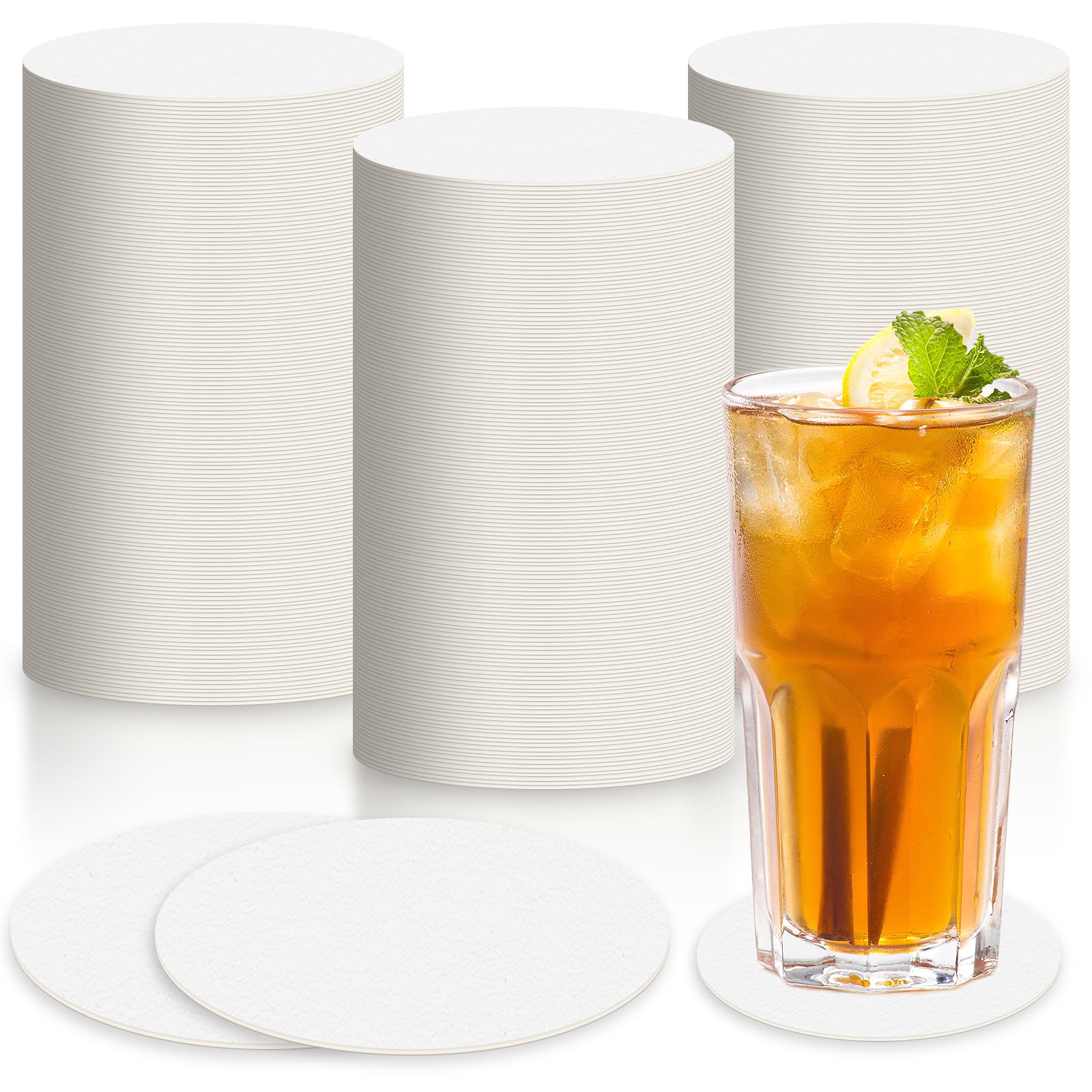 Photo 1 of Akami 300 PCS Disposable Paper Coasters - 4 Inch White, Highly Absorbent Round Coasters for Drinks, Beverages, Wine, Bar, DIY Crafts, Arts, Party