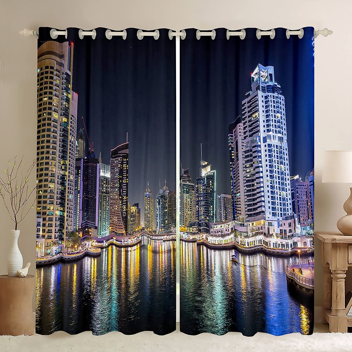 New York City Curtains for Boys Girls Bedroom America Style Window Curtain Teens Home City View Theme Curtain Night Landscape Window Treatments Bright Window Drapes Curtains W66*L90 — image 1