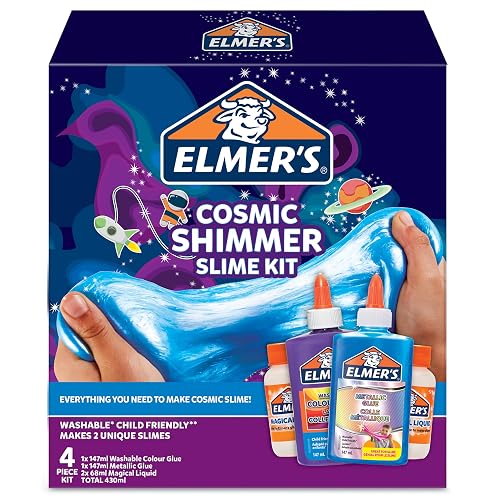 Elmer's Cosmic Shimmer Slime Kit | Contains Elmer's Metallic (Blue) and Colour PVA Glue (Purple) Plus 2 Bottles of Magical Liquid Slime Activator | 4 Count