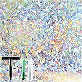 rabbitgoo Window Privacy Film Rainbow, Clear, 17.5" x 78.7" | 3D Prism Stained Glass Decorative Iridescent Sticker Static Cli